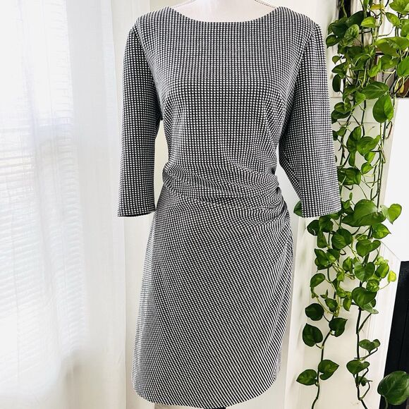 Lauren Ralph Lauren Black & White Checked Side Ruched Fully Lined Dress -Size 16 - Picture 1 of 10